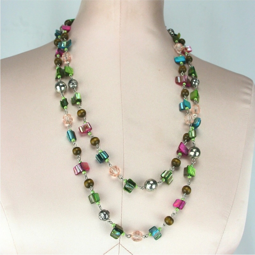 Mudd 52" Silver-Tone Multi-Color Single Strand MOP Extra Long Necklace 903